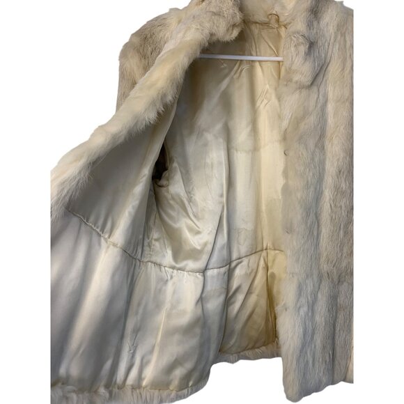 Vintage White Rabbit Fur Jacket S/M With Satin Lining & Hook Closure RN10523 - Picture 3 of 13